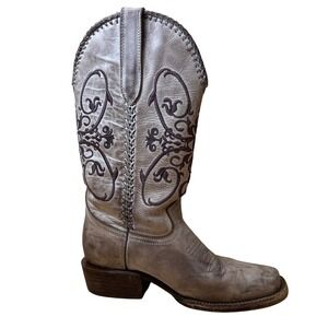 J.B. Dillon Womens Western Cowboy Boots Tan Square Toe Embroidered Leather SZ 6
